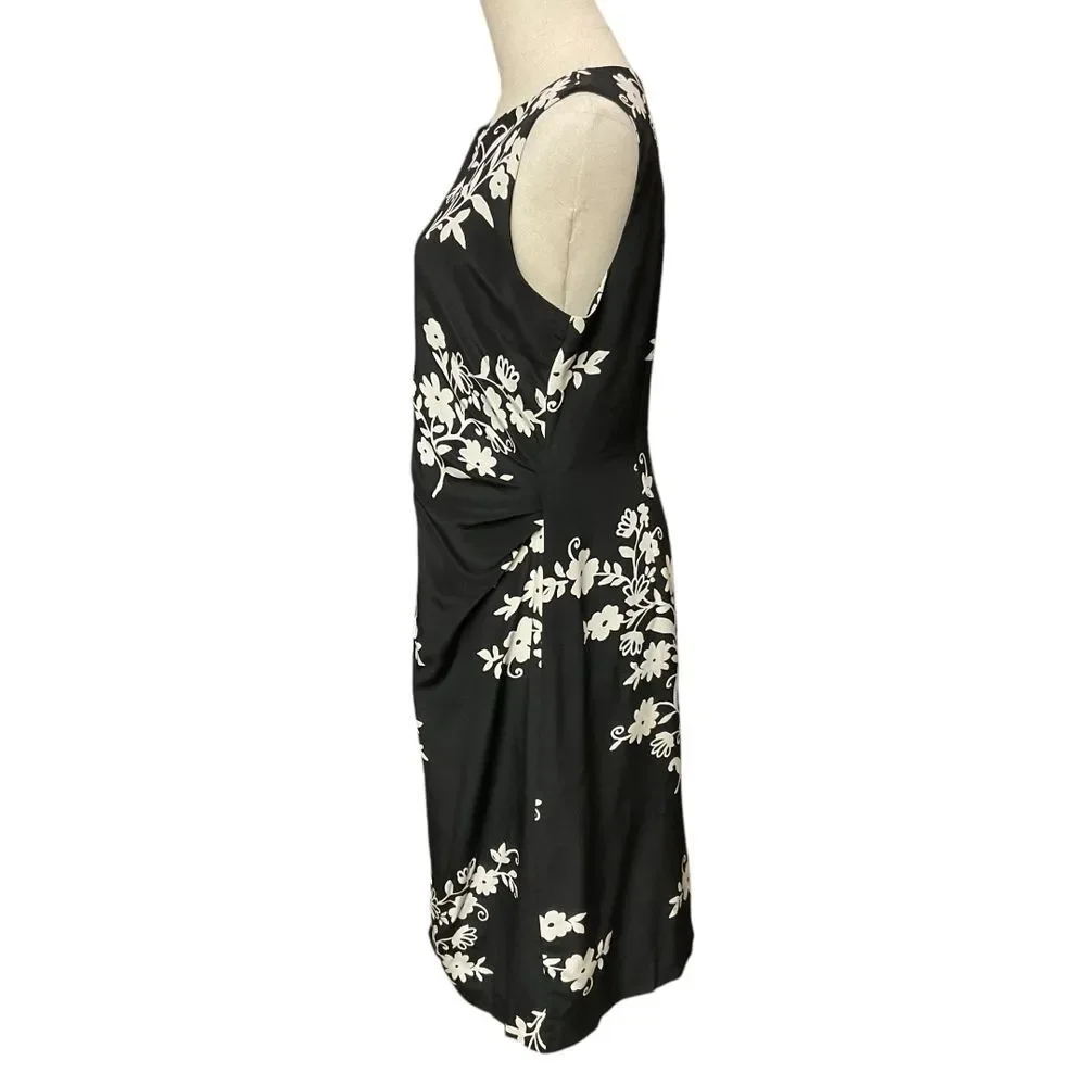 David Warren New York Black Floral Sleeveless Sheath Dress Size 8 100% Silk - Picture 3 of 11